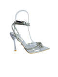 Silver Pointed-Toe Rhinestone Bow Clear Heel Stiletto
