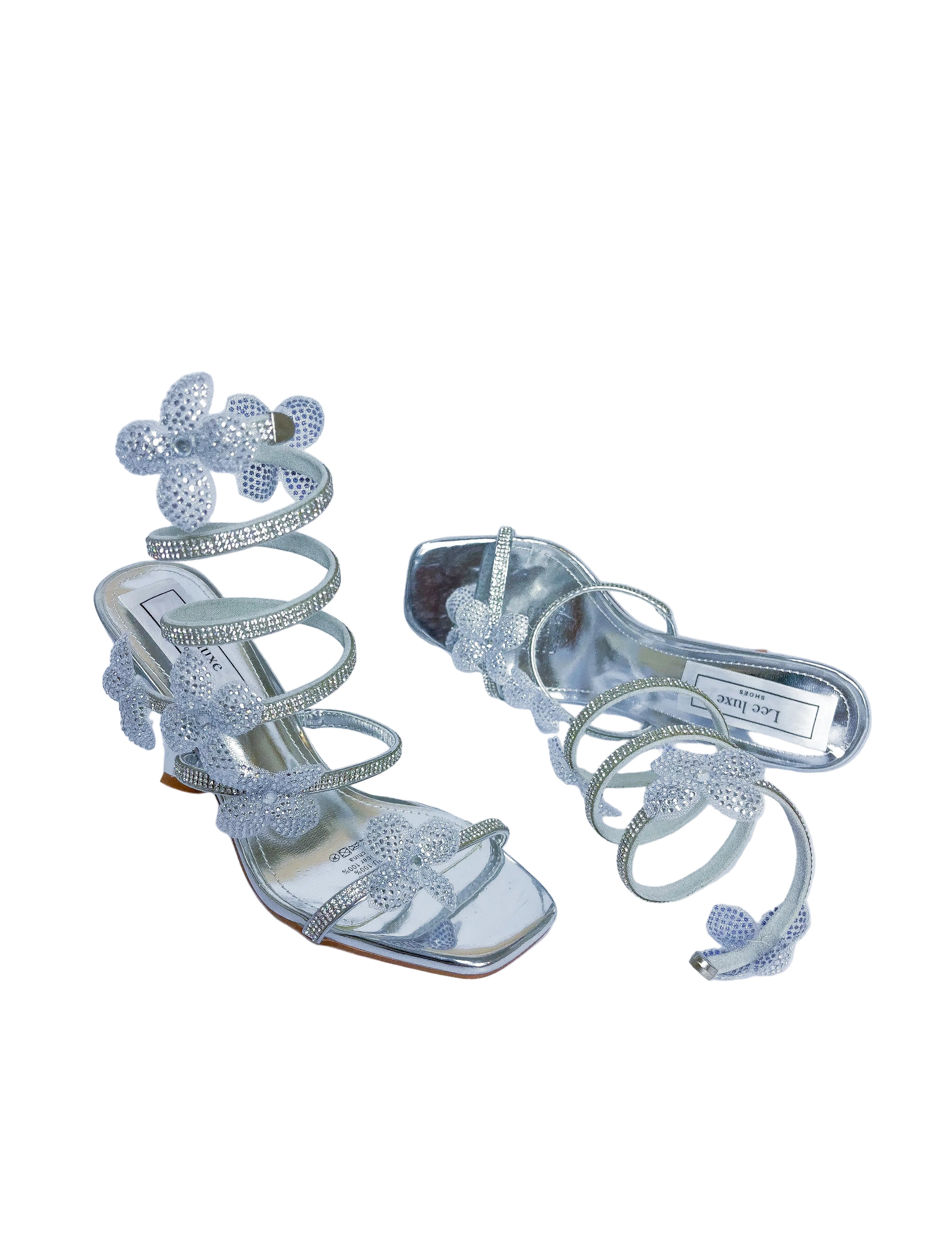 Bloom Silver Floral Strap-Up Stiletto Heel