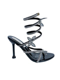 Black Butterfly Silver Rhinestone Comfort Heel