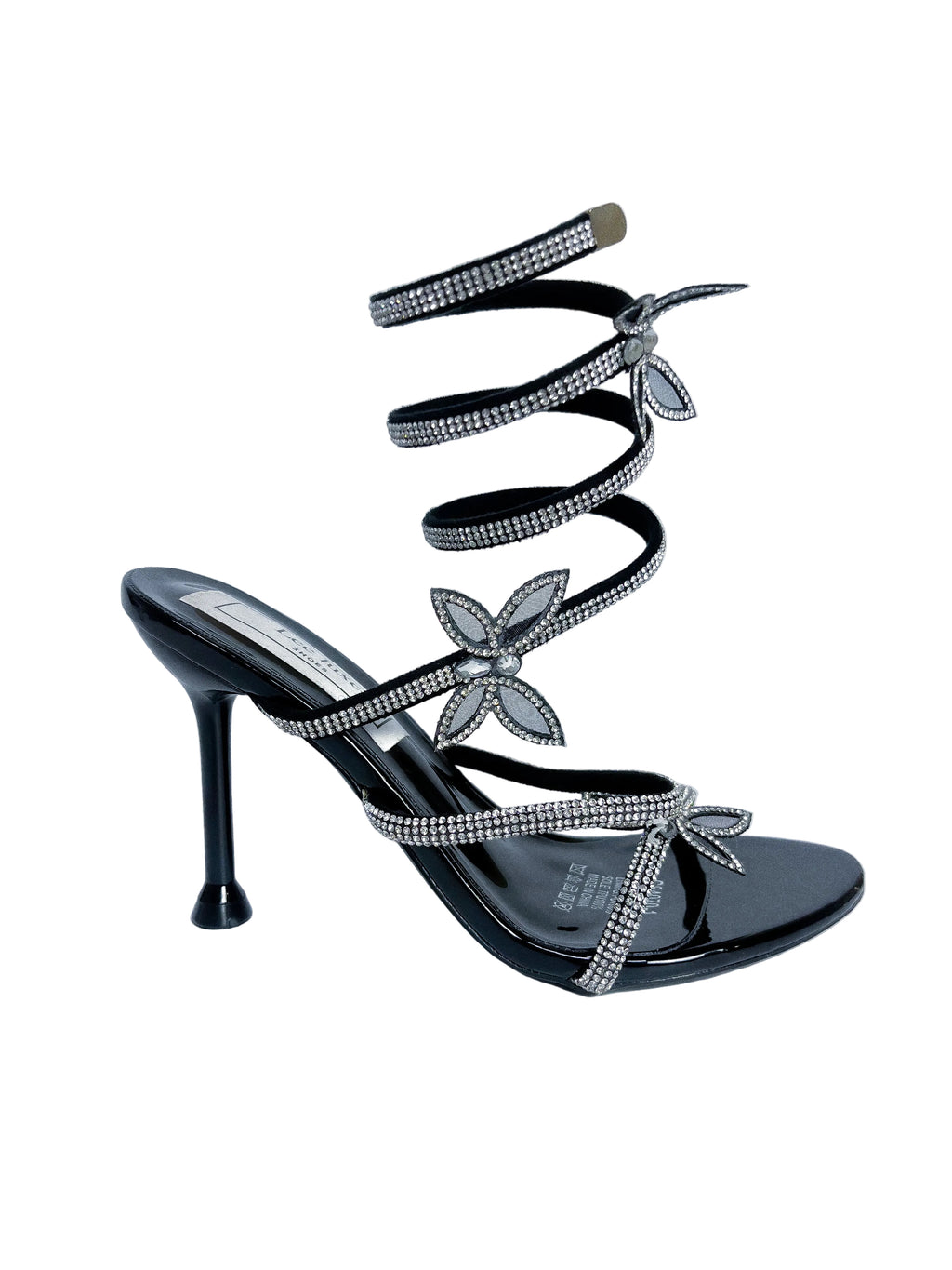 Black Butterfly Silver Rhinestone Comfort Heel