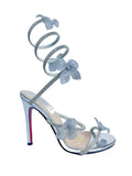 Flora Silver Floral Strap-Up Heel with red sole