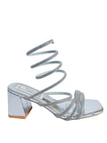 Silver Rhinestone Short Block Heel