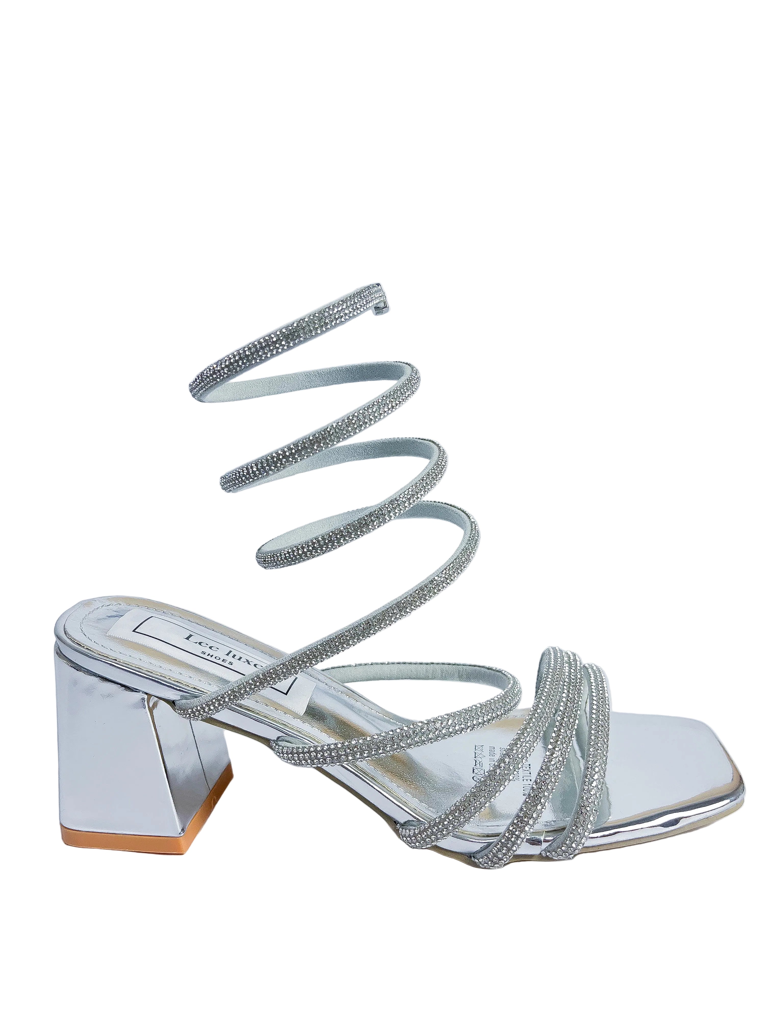 Silver Rhinestone Short Block Heel
