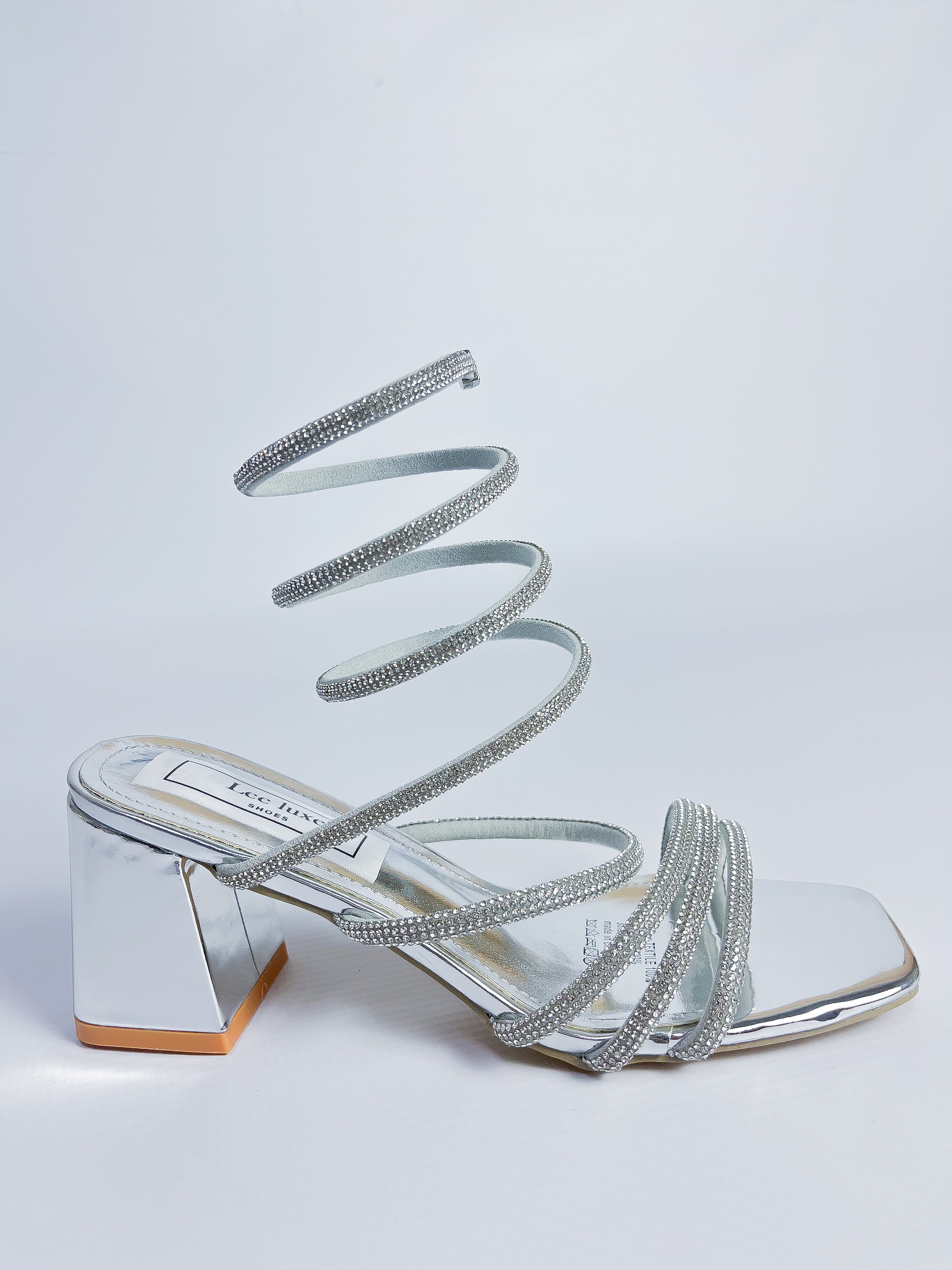 Silver Rhinestone Short Block Heel