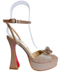 Rose Gold Bow Platform Heel with Ankle Strap