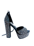 Black Rhinestone Block Platform Heel