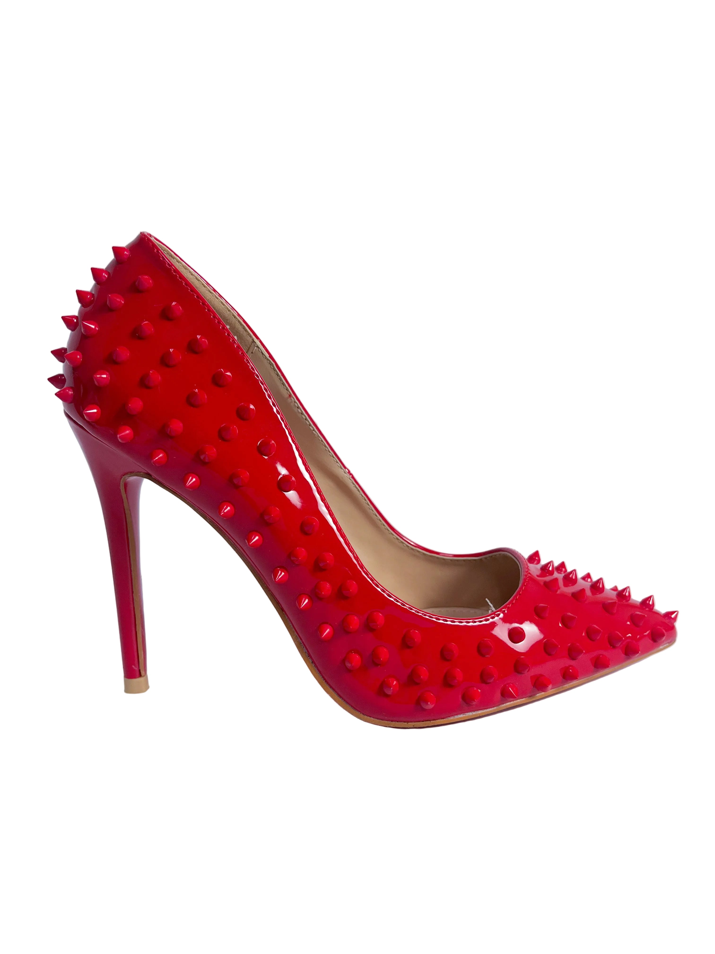 Red Spiked Patent Leather Stiletto Pump