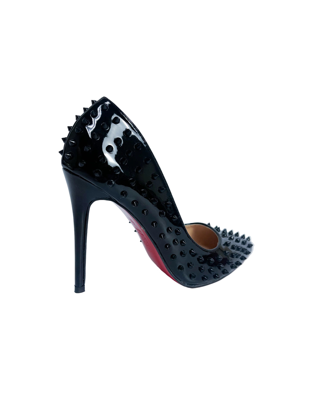 Black Spiked Patent Leather Red Sole Stiletto Pump