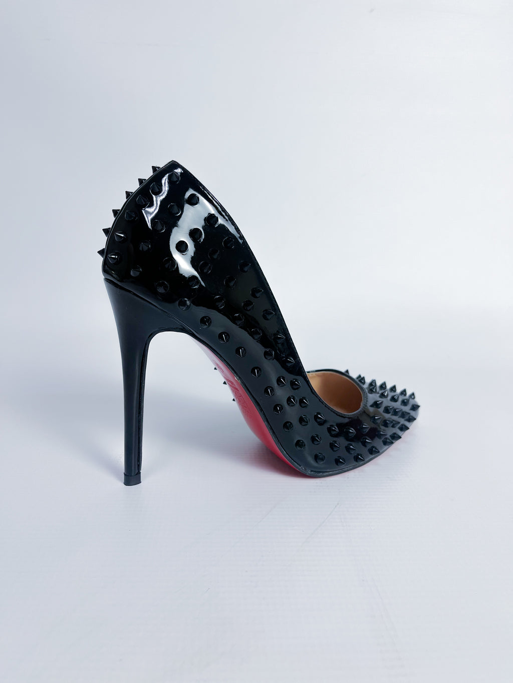 Black Spiked Patent Leather Red Sole Stiletto Pump