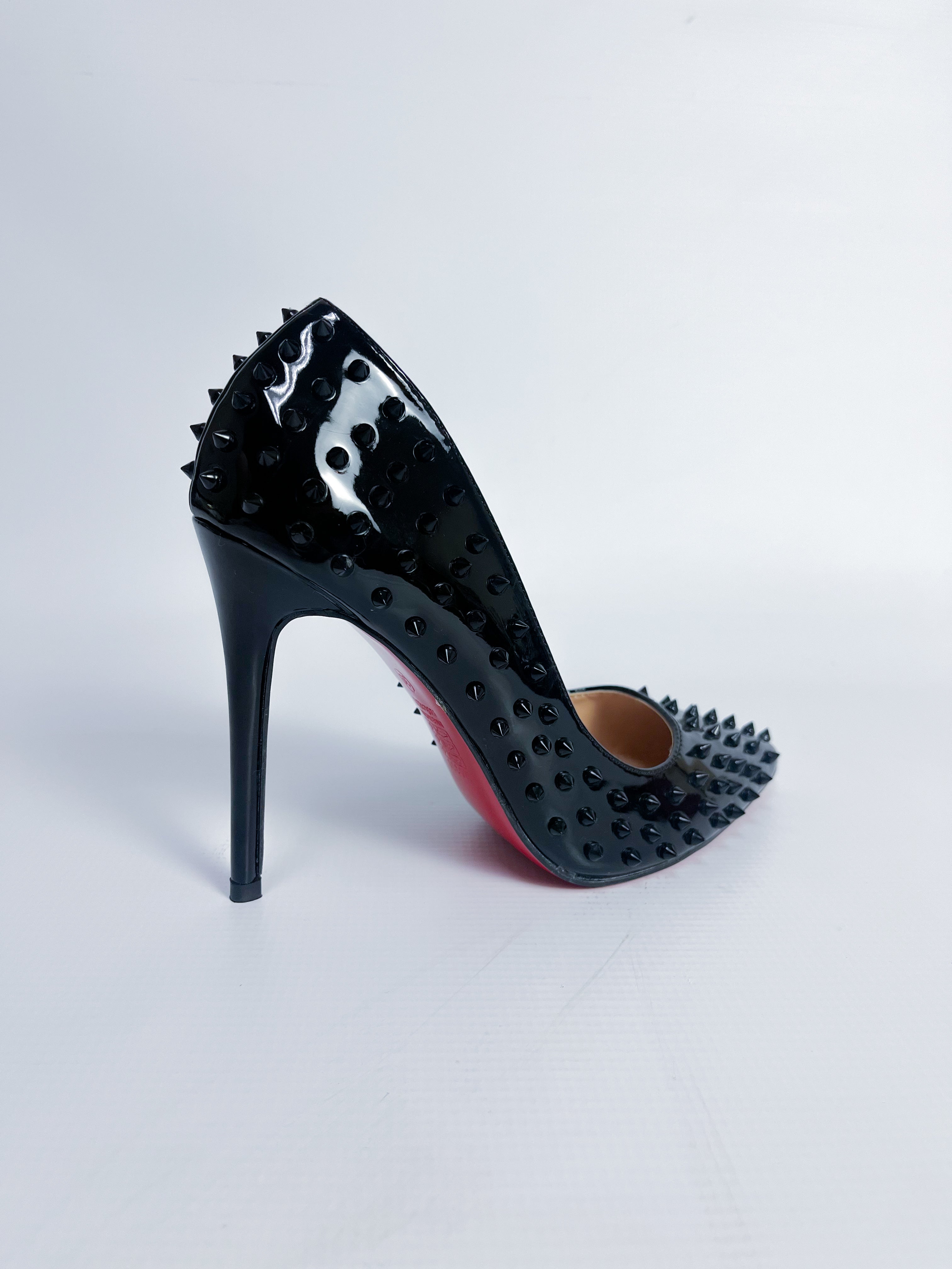 Black Spiked Patent Leather Red Sole Stiletto Pump